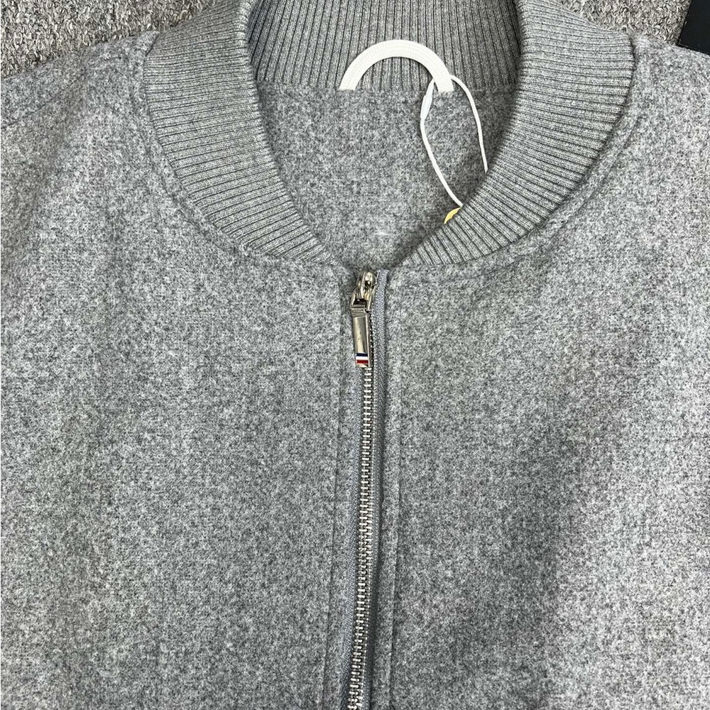 Thom Browne Gray Wool Bomber Jacket with White Leather Sleeves - Picture 4 of 11